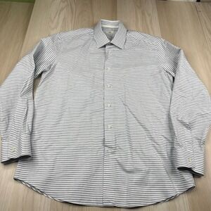Gallia Mens Gray White Striped Long Sleeve Button Up Luxury Dress Shirt 17.5-44
